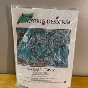 Ladybug Designs Cross Stitch Kit Van Gogh Irises Blue Green Vtg LB96037